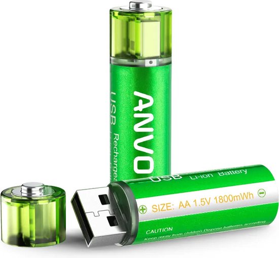 Anvow Li-ion - Oplaadbaar Batterijen AA - AA Batterij 1800mwh - USB Laden -  Staat... | bol.com