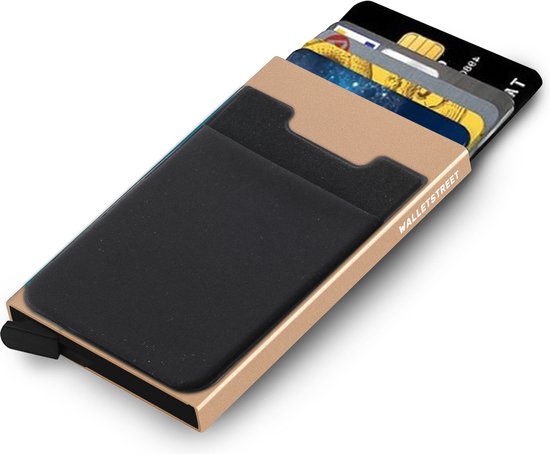 Walletstreet Uitschuifbare Pasjeshouder Plus - Walletstreet Aluminium Creditcardhouder Card Protector Anti-Skim/ RFID Card Protector 7 Pasjes – Goud/Gold