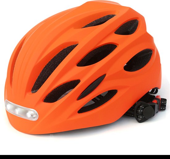 Fietshelm- Met voor- en achterlicht-Skatehelm -Maat-M-54 tot 56 cm-Helm Mat-Oranje-LED Verlichting