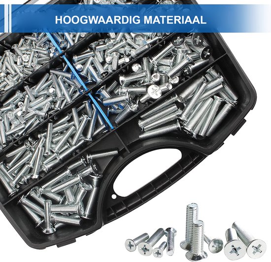 CCLIFE - 425 pièces - Vis de Set avec M4 - M5 - M6 - M8 - Tête cruciforme - Vis à tête fraisée DIN 965 - Bouton plat - Acier galvanisé - Punaises - Vis et fixations - Jeux de boulons et écrous