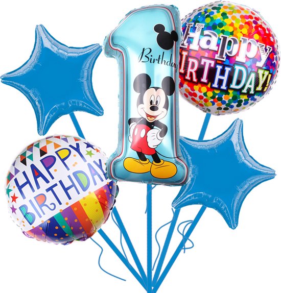 Loha-party®Folie ballon cijfer 1 Set-De 1e verjaardag ballonnen set-De eerste verjaardag-Mickey Mouse-Blauw cijfer 1-XXL cijfer 1 Ballon-Jongen-Verjaardag decoratie-Versiering ballonnen