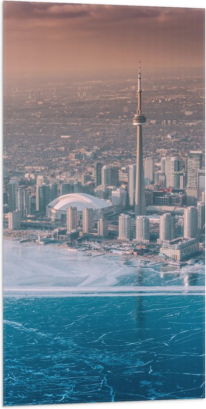 Vlag - Uitzicht op Stad en Zee - 50x100 cm Foto op Polyester Vlag