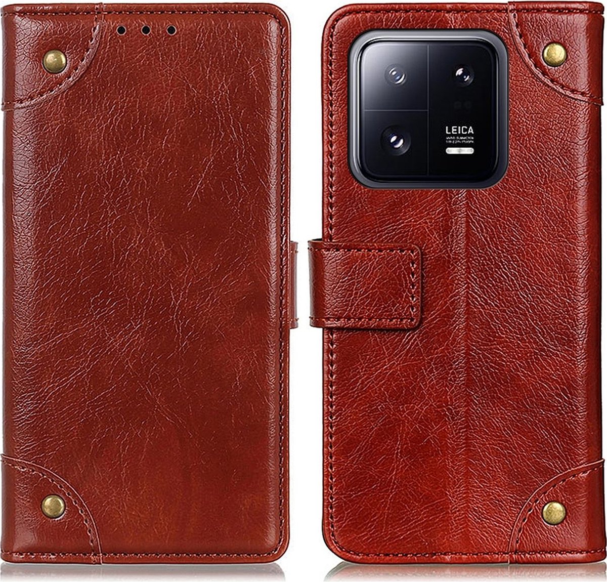 Mobigear Telefoonhoesje geschikt voor Xiaomi 13 Hoesje | Mobigear Ranch Bookcase Portemonnee | Pasjeshouder voor 3 Pasjes | Telefoonhoesje voor Pinpas / OV Kaart / Rijbewijs - Bruin