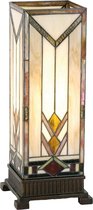 HAES DECO - Tiffany Tafellamp 18x18x45 cm Beige Geel Glas Rechthoek Tiffany Bureaulamp Tiffany Lampen Glas in Lood