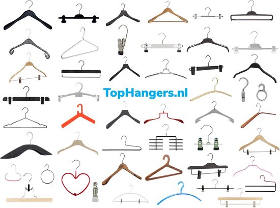 TopHangers [Set van 5] Modern vormgegeven glossy zwarte kunststof garderobehangers / jashangers / kapstok hangers (leverbaar in 9 kleuren!) - TOPhangers