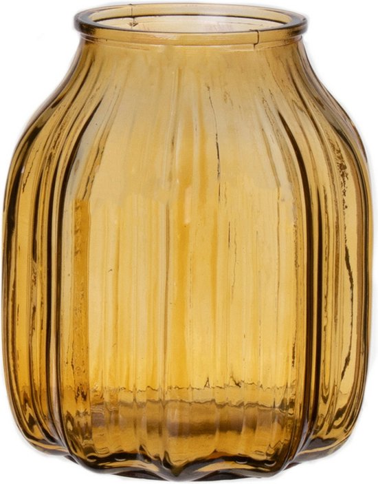 Bellatio Design Bloemenvaas klein - geel transparant glas - D14 x H16 cm - vaas