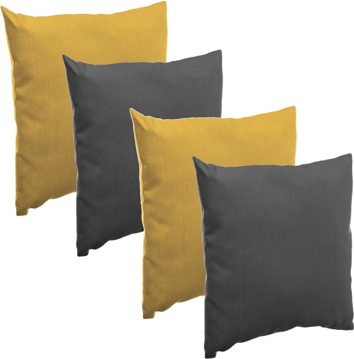Hesperide Bank/sier/tuin kussens - binnen/buiten - set 4x stuks - mosterd geel/antraciet - 40x40 cm