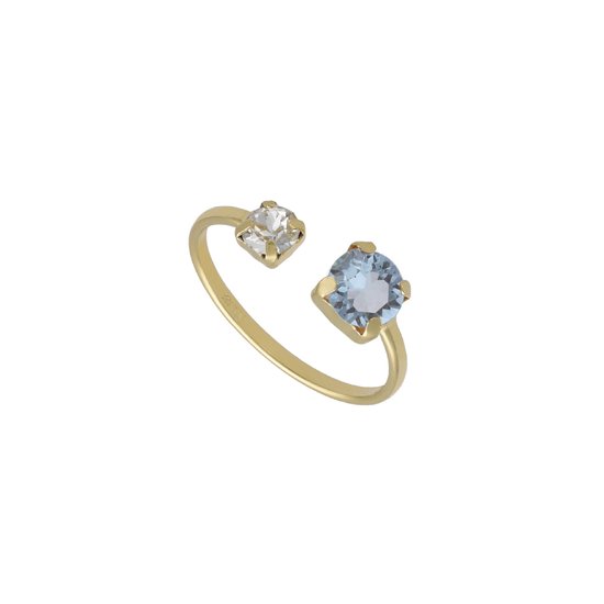 Cadeau voor haar - Victoria Cruz A3753-10DA Zilveren Ring met Kristal Steentjes - Blauw 6mm - Wit 4mm - Maat 54 - Zilver - Verguld/Goud op Zilver