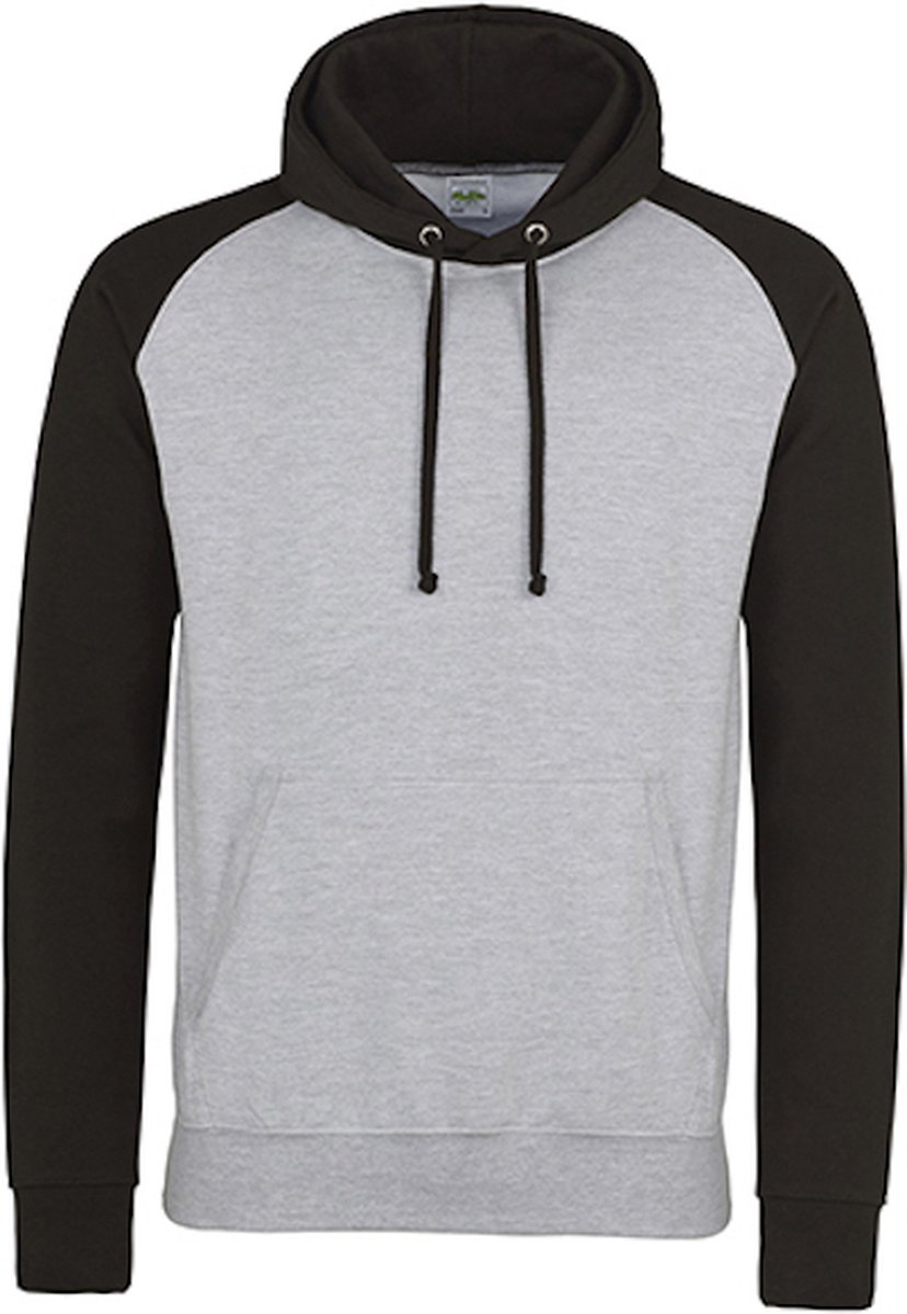 Just Hoods Baseball Hoodie JH009 - HEATHER GREY/JET BLACK