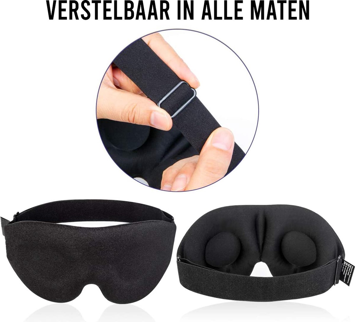 Podec Verstelbaar Slaapmasker - 100% Verduisterend - Voor Mannen en Vrouwen - Oogmasker Slaap - Ademend Memory Foam — afbeelding 3