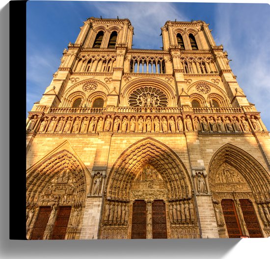 WallClassics - Canvas - Vooraanzicht van de Notre Dame in Parijs - 30x30 cm Foto op Canvas Schilderij (Wanddecoratie op Canvas)