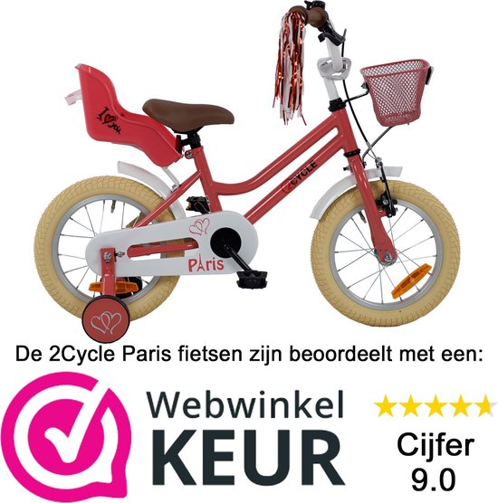 2Cycle Paris - Kinderfiets - 14 inch - Roze-Wit - met Poppenzitje 2 Cycle Zeemeermin - Kinderfiets - 14 inch - Meisjesfiets - 14 inch fiets van 2Cycle — afbeelding 2