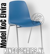 King of Chairs model KoC Elvira hemelsblauw met verchroomd onderstel. Kantinestoel stapelstoel kuipstoel vergaderstoel tuinstoel kantine stoel stapel stoel tuin kantinestoelen stapelstoelen kuipstoelen stapelbare keukenstoel Helene eetkamerstoel