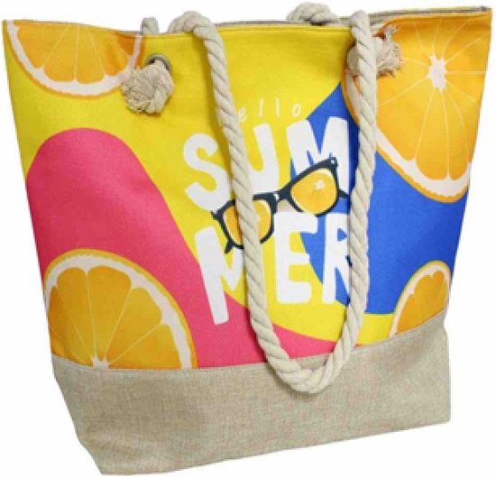 Zomer strandtas 15 x 34 x 59 cm - SUMMER met Bies onderzijde