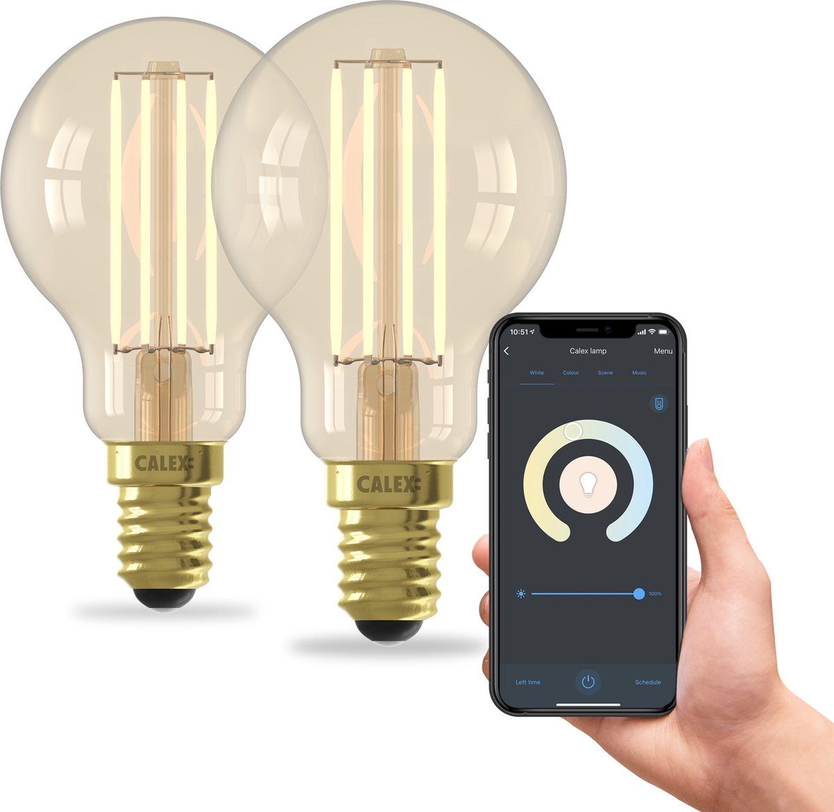 Bol.com Calex Slimme Lamp - Set van 2 stuks - Wifi LED Filament Verlichting - E14 - Smart Bulb Goud - Dimbaar - Warm Wit licht -... aanbieding