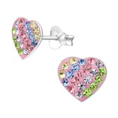 Zilveren hartjes kinder oorstekers met 54 shiny multi color crystal | heart oorbellen Meisje Zilver | Zilverana | Sterling 925 Silver
