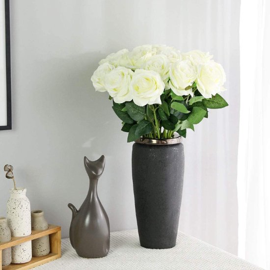 ROSIFY Fleurs artificielles - Fausses Fleurs - Roses Artificielles - Fleurs en Soie - Set de 10 Roses Artificielles - 50cm - Wit