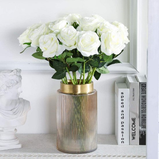 ROSIFY Fleurs artificielles - Fausses Fleurs - Roses Artificielles - Fleurs en Soie - Set de 10 Roses Artificielles - 50cm - Wit