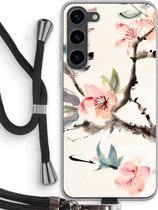 Case Company® - Hoesje met koord geschikt voor Samsung Galaxy S23 Plus hoesje met Koord - Japanse bloemen - Telefoonhoesje met Zwart Koord - Bescherming aan alle Kanten en Over de Schermrand