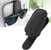 Brilhouder magnetisch voor auto LEER – zonneklep zonnebrilhouder - clip houder auto accessoires - brilclip brillenkoker (zwart)