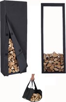 Lendo Online brandhoutrek 50x25x148cm haardhoutrek houtopslag met waterdichte beschermhoes zwart staal oxford
