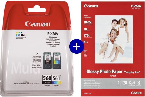 Canon PG-560 & CL-561 - Cartouche d'encre - Incl. Papier photo
