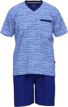 Gotzburg heren shortama V-hals - middenblauw dessin - Maat: XXL