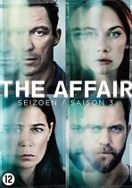 Vier gezichten, twee mannen en twee vrouwen, overlappen elkaar. De titel 'The Affair Seizoen 3' staat in witte letters.