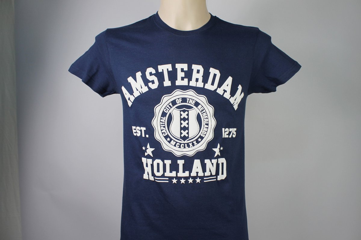 T-shirt blauw Holland Captial city Amsterdam heren