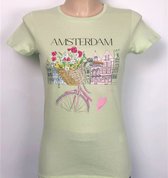 T-shirt mint groen Amsterdam fiets dames | Maat S