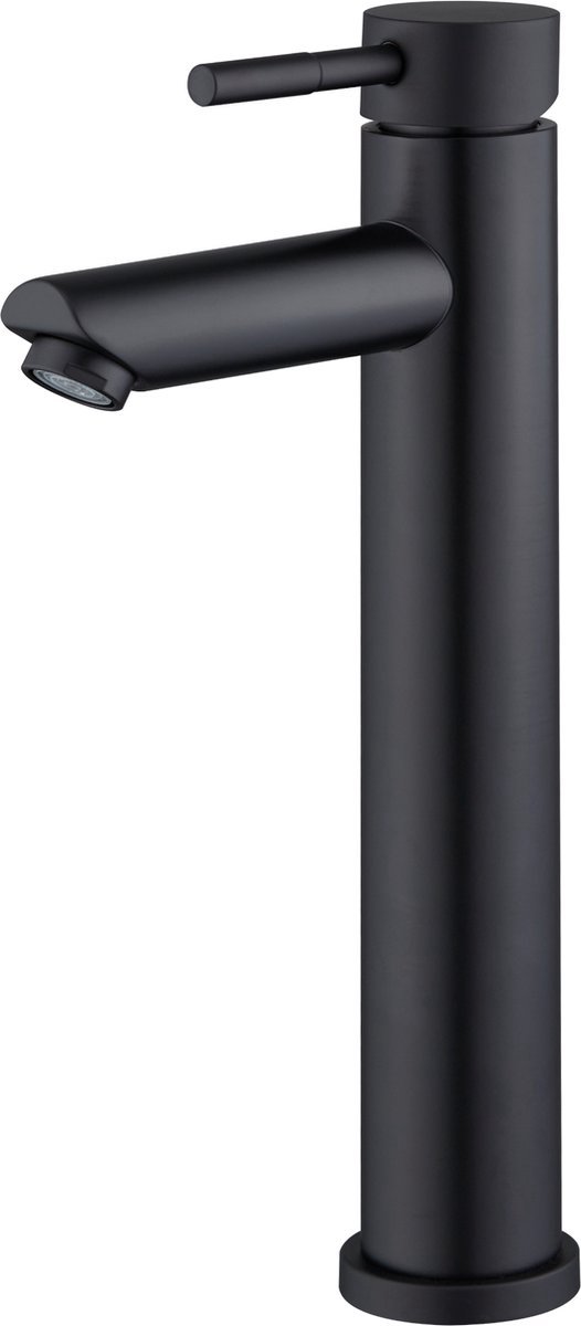 EDMONDO Wastafelkraan Zwart 8501a - Zwarte Wastafelkraan - L-uitloop - Badkamerkraan Zwart - Zwarte Badkamerkraan - 30 cm hoog