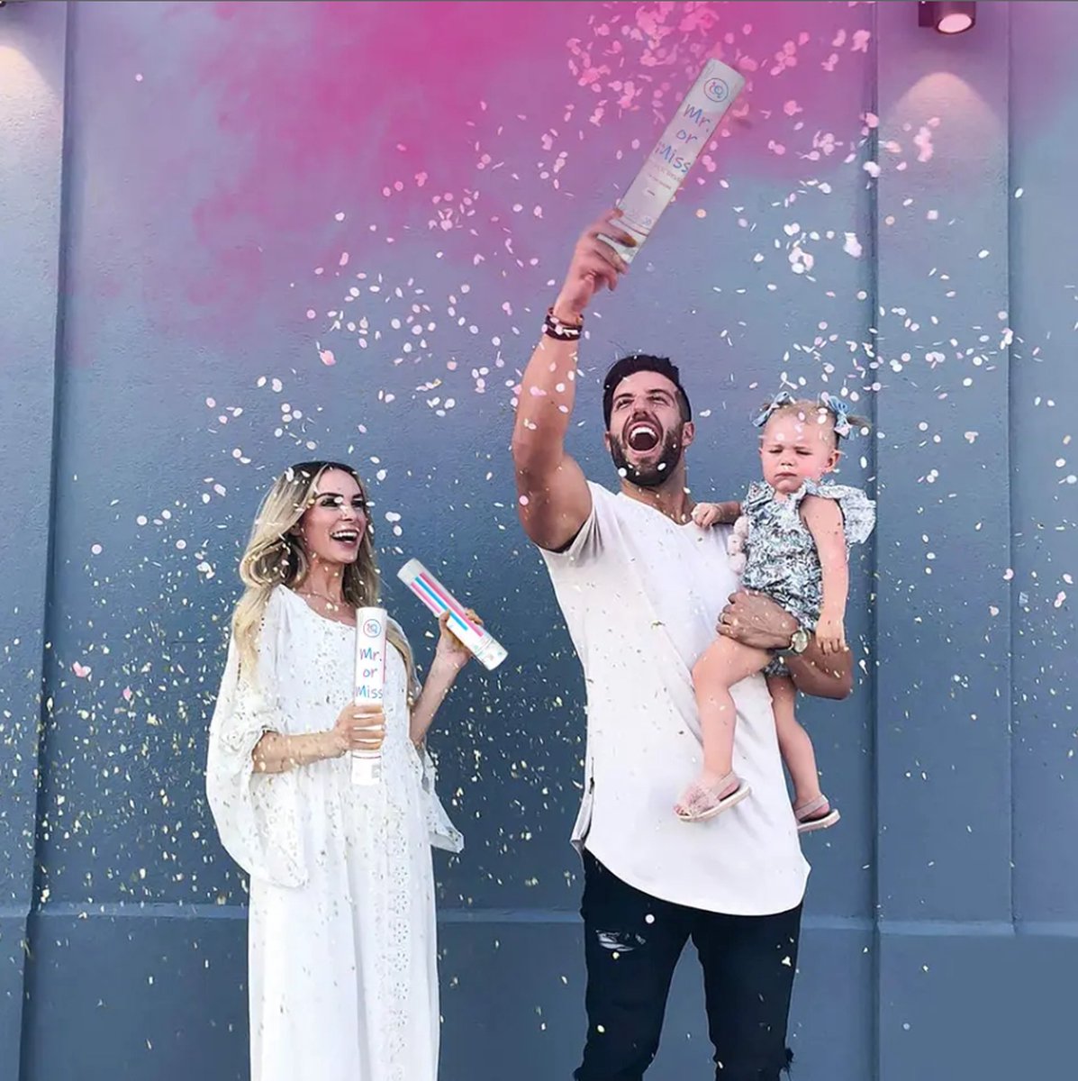 Confettikanonnen Gender Reveal Rookkanon (30 cm) rook en confetti