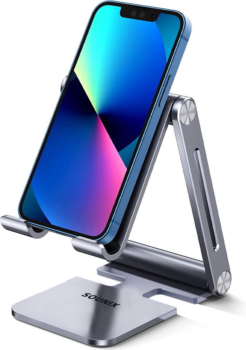 Sounix Telefoonhouder - Tablet Houder - Telefoon Houder - Aluminium - Opvouwbaar - Verstelbaar - Grijs