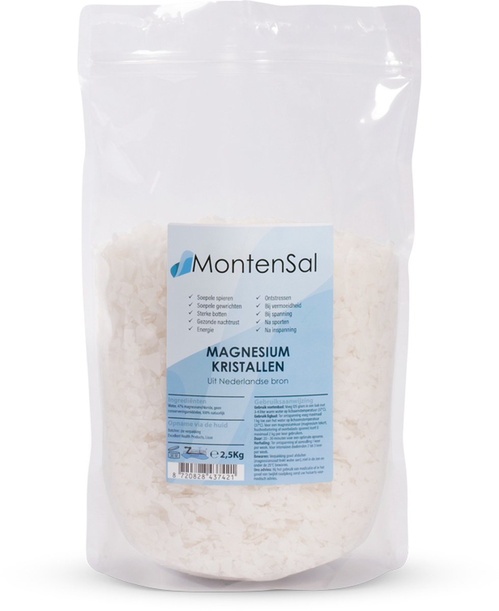 MontenSal - Magnesium Vlokken Kristallen - 2,5 kg - Uit Nederlandse Bron