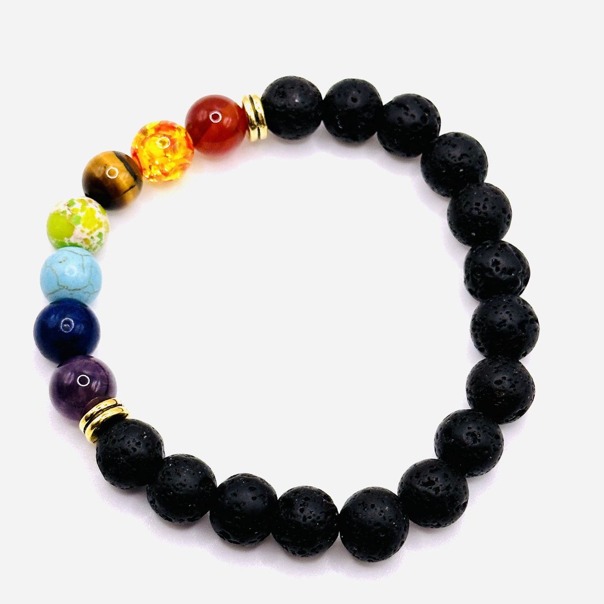 Armband Regenboog Natuurlijke Lava Kralen - Voor Hem - Voor Man - Voor Haar - Voor Vrouw - Armband Cadeau