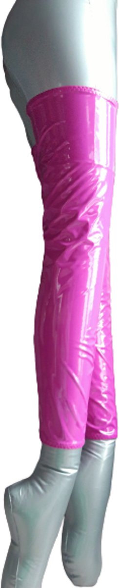Goedkoopste Halve kousen roze L/XL Sexy Kniekousen van Datex (Mix latex en stof ) Super Glans Fetish kleding bdsm Dames lingerie sokken