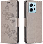 Mobigear Telefoonhoesje geschikt voor Xiaomi Redmi Note 12 Hoesje | Mobigear Butterfly Bookcase Portemonnee | Pasjeshouder voor 3 Pasjes | Telefoonhoesje voor Pinpas / OV Kaart / Rijbewijs - Grijs