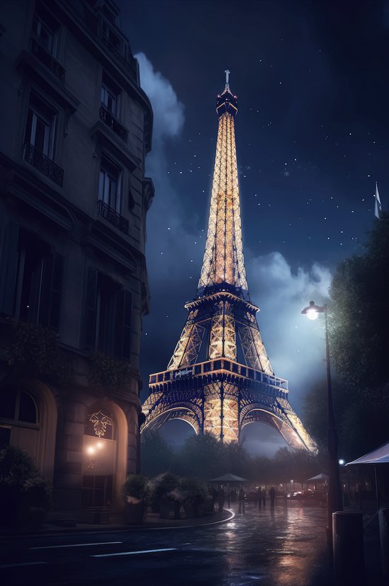 Parijs Poster - Poster Eiffeltoren - Straatzicht - Stadposter - Frankrijk poster - Abstract Portret - 51x71cm - Geschikt om in te lijsten
