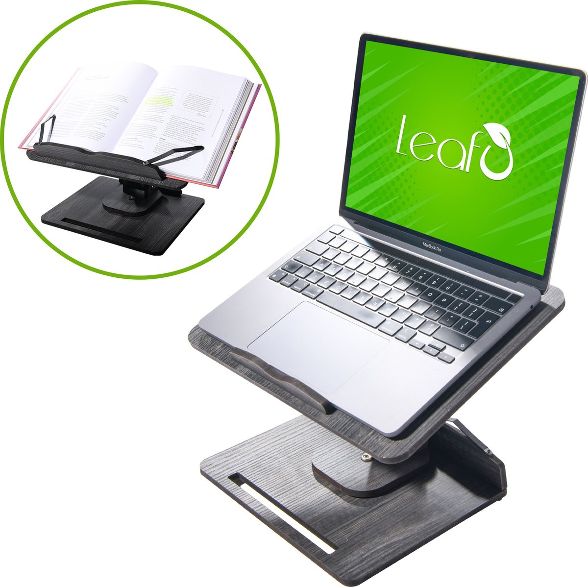 LeafU Laptop Standaard Verstelbaar - Boekenstandaard - Laptoptafel - Kookboekstandaard - Ergonomisch - Zwart