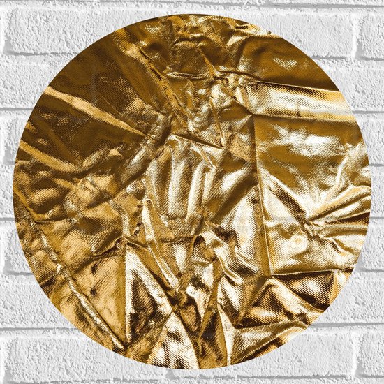 Muursticker Cirkel - Gekreukelde Gouden Stof - 50x50 cm Foto op Muursticker