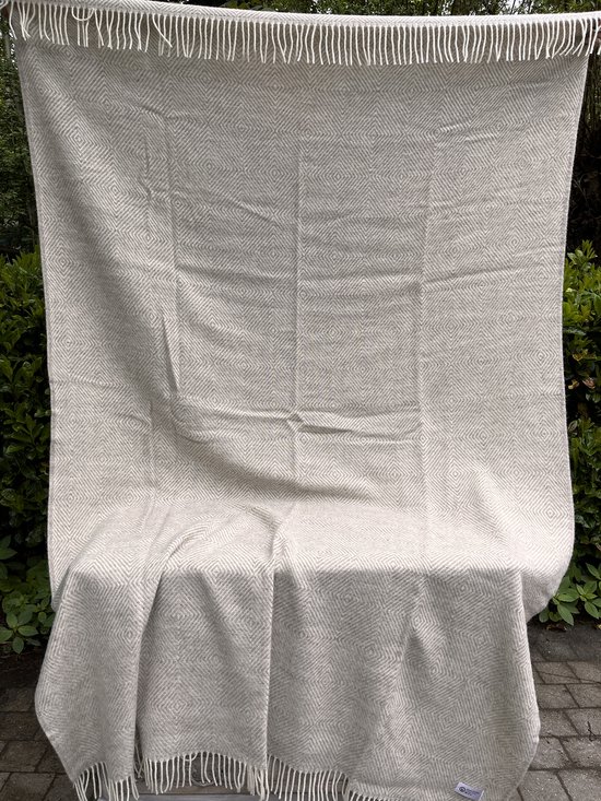 Wollen deken XL "Bettie" Beige - plaid - Geruit - Plaid - 100% nieuwe wol - zacht - warm - licht - 140x240cm