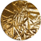 Dibond Muurcirkel - Gekreukelde Gouden Stof - 70x70 cm Foto op Aluminium Muurcirkel (met ophangsysteem)