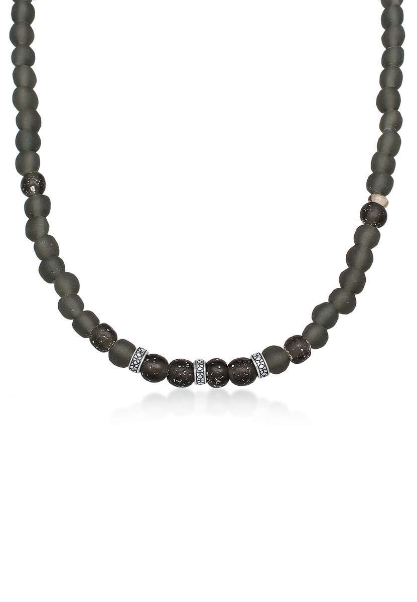 KUZZOI - Halsketting - Heren Olijf Glazen Kralen in 925 sterling zilver - Heren