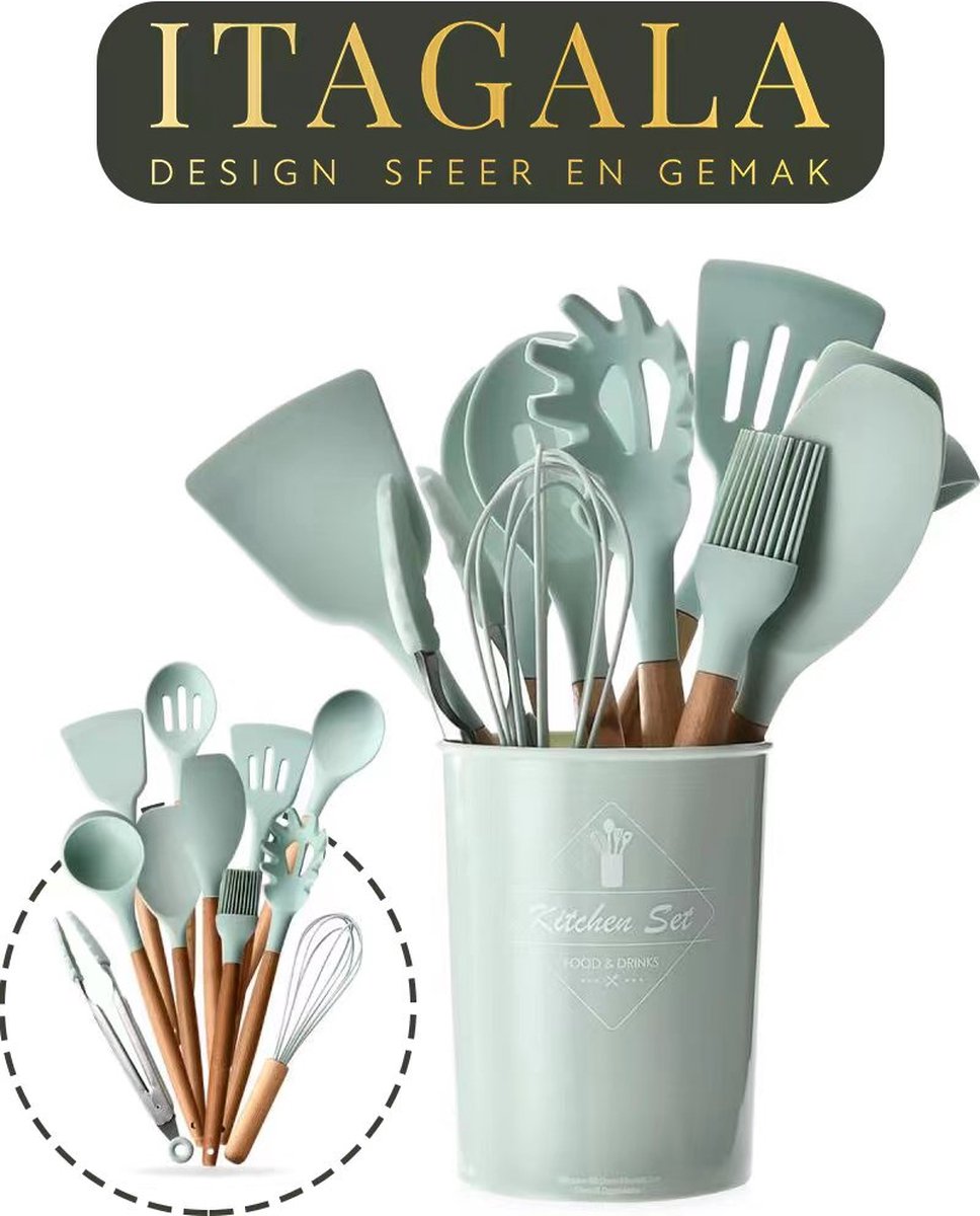 11 Pcs / ensemble Silicone Ustensile De Cuisine Poignées En Bois Résistant  À La Chaleur Anti-Adhésif Cuillère Spatule - Cdiscount Maison