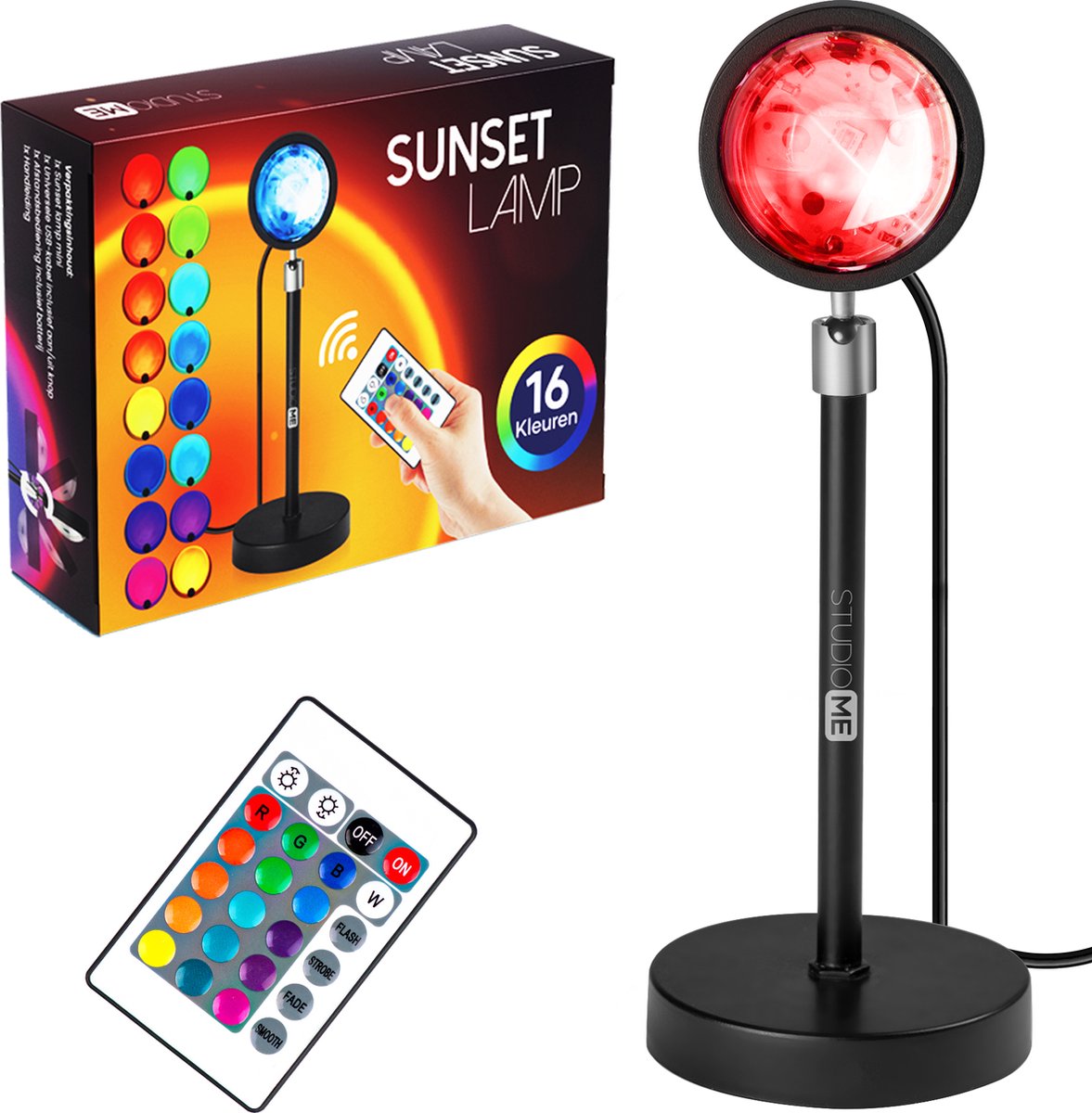 Studio ME Sunset lamp – projectorlamp – Sfeerverlichting binnen – 16 kleuren – LED – afstandsbediening – 360 graden draaibaar - Sfeerlamp - Galaxy projector - Studio ME®