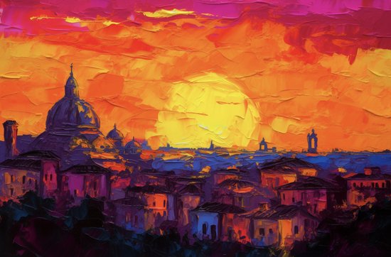Posters d'ambiance - Poster Rome Sunset - Rome Poster - Style peinture - Décoration murale - Design d'intérieur - 71x51 - YR - Convient pour l'encadrement
