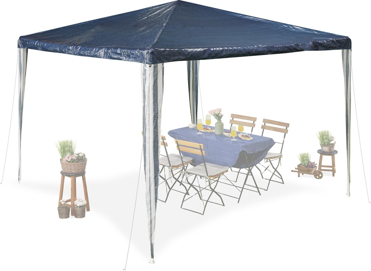 Relaxdays partytent 3x3 m tuintent zonder zijwanden PE en staal donkerblauw