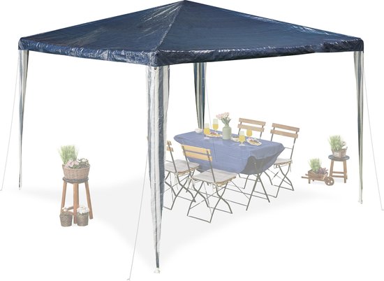 Relaxdays partytent 3x3 m - tuintent - zonder zijwanden - PE en staal - donkerblauw