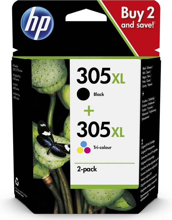 HP 305XL - High Yield Tri-color/Black Original Ink Cartridge -  2-Pack