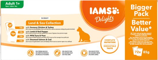 Iams Delights In Gravy - Multipack - Kattenvoer - Kip Lam Tonijn 72x85 g